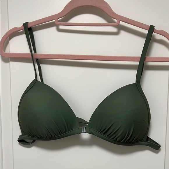 Aerie L Perky Triangle Olive Green Bikini Swimwear with Adjustable Straps Large - Picture 2 of 6